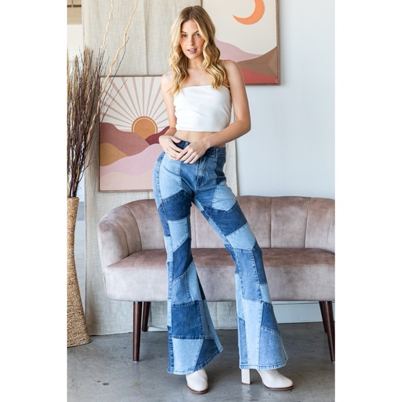 Oli & Hali Washed Patchwork Denim Flares - Picture 7 of 11